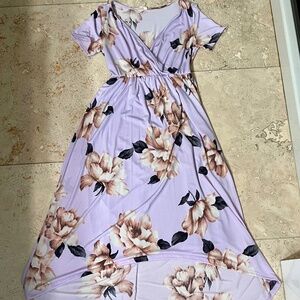 PINKBLUSH purple floral nursing/maternity dress, high/low hem